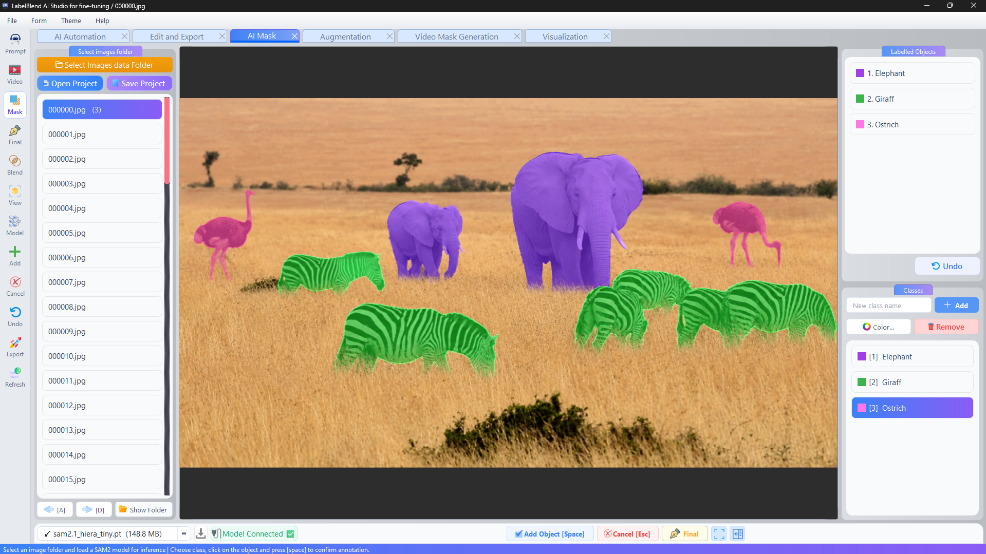 AI-assisted mask segmentation inside LabelBlend