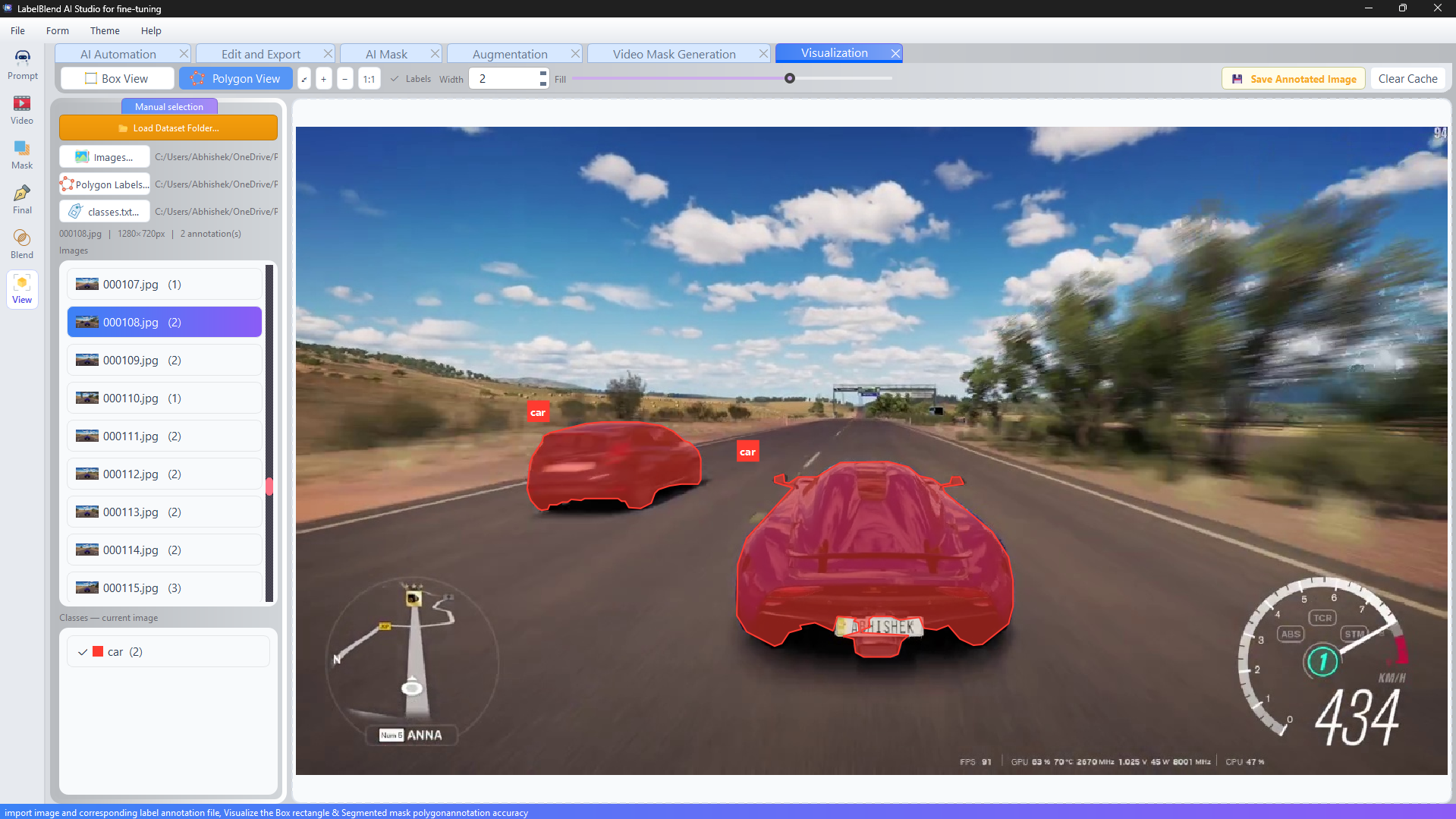 Annotation viewer showing dataset review controls